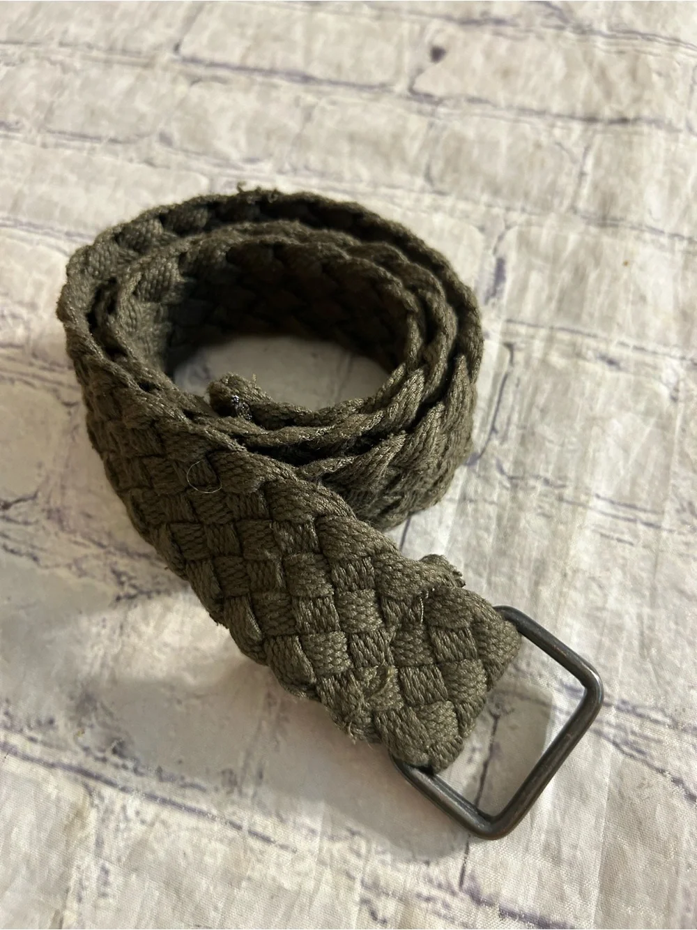 OLIVE GREEN WOVEN AND OLIVE GREEN WITH GOLD TONE HARDWARE (2) BELTS